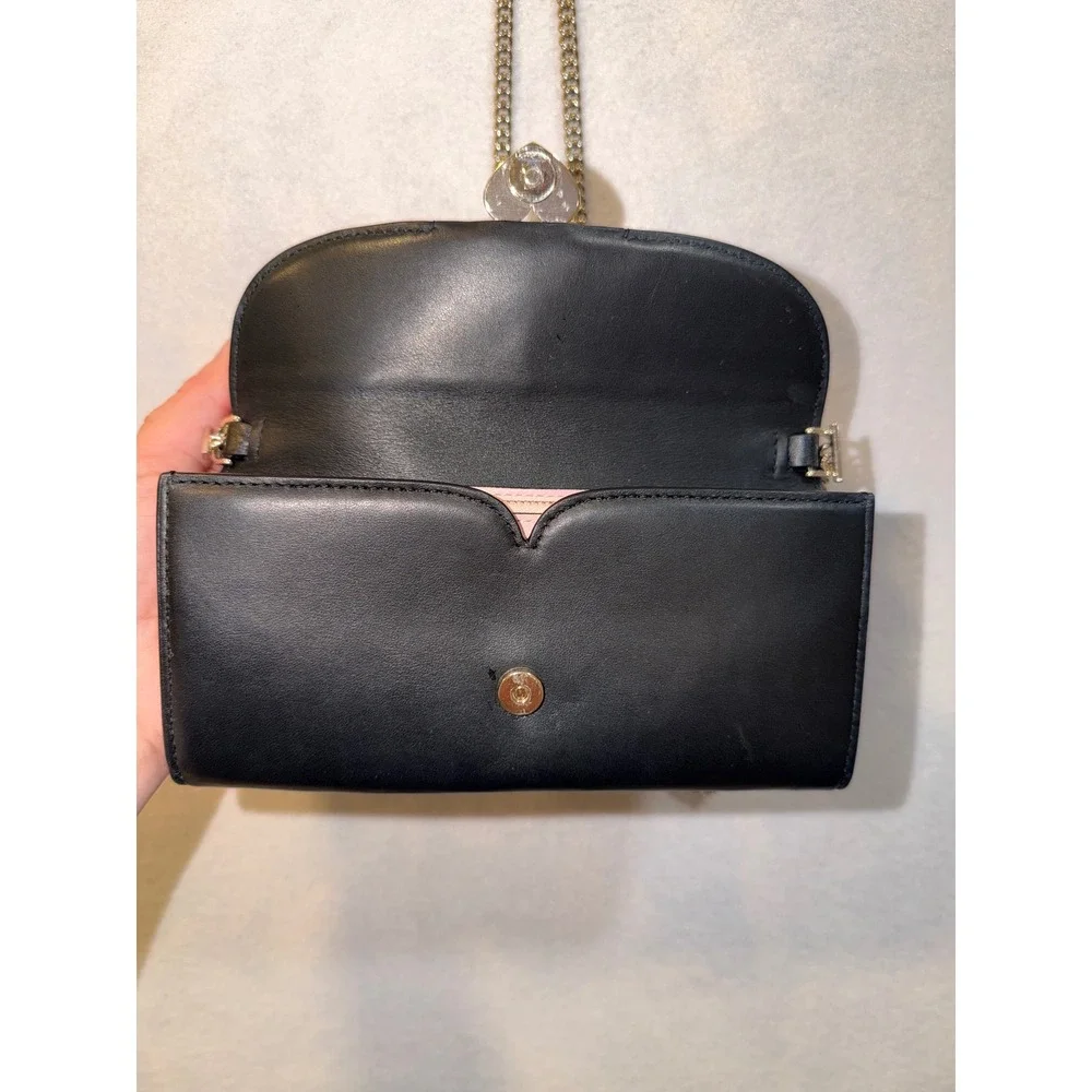 Kate‎ Spade Black Leather Heart Lock Chain Wallet Clutch Evening Bag